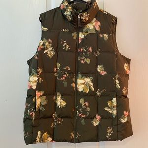 Lands End Floral Green Puffer Vest